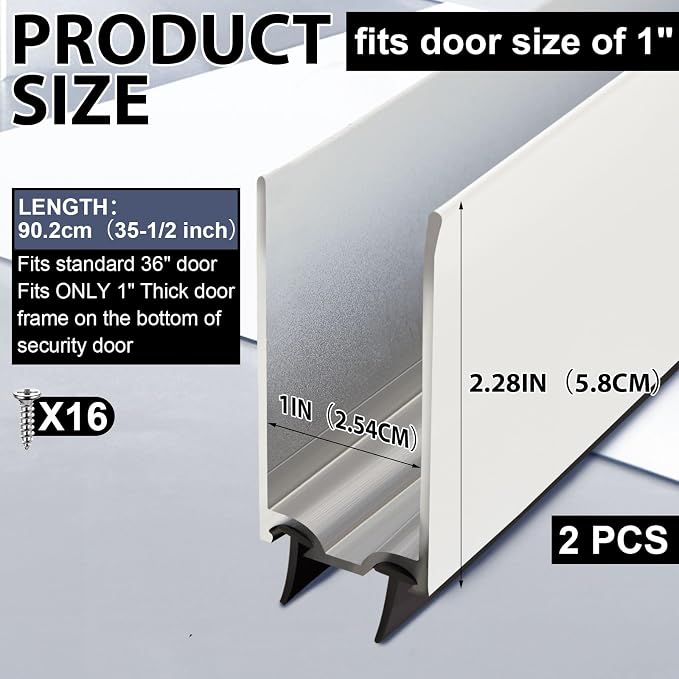 Pushglossy 2 Pack 1" x 35.5" Storm Door Sweep Replacement Bottom Sweep Aluminum - Image 2