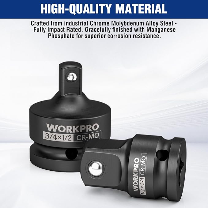 WORKPRO CR-MO 2-Piece Impact Adapter Reducer Set, 3/4F-1/2M | CR-MO Reducer Set - Image 4