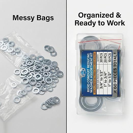 60-Piece Rigid Conduit Reducing Washer Assortment Kit, 3 Sizes | Trade sizes: - Image 6