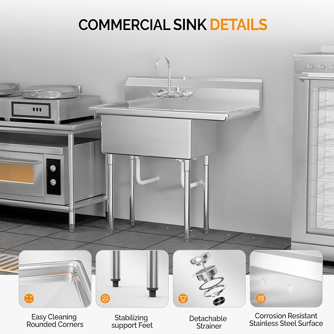 ROVSUN Commercial Sink, Stainless Steel - Image 2
