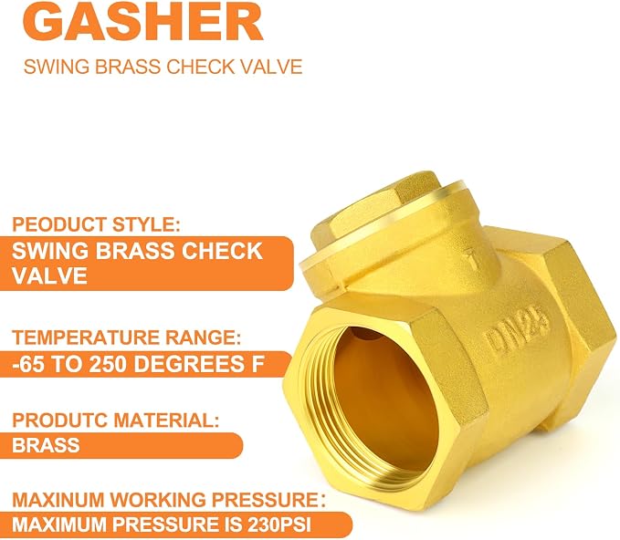 GASHER 2PCS Brass Swing Check Valve 1" Female Thread, Backflow Prevention - Image 3