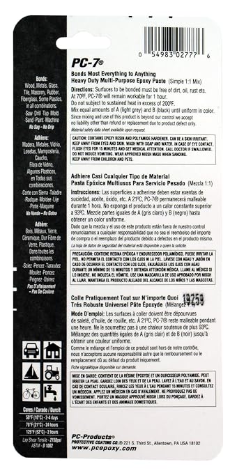 PC Products PC-7 Epoxy Adhesive Paste, Two-Part Heavy Duty, 2oz in Two Jars - Image 2