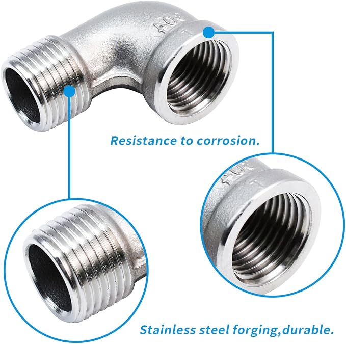 2Pcs 304 Stainless Steel 90 Degree Elbow 3/4" NPT Threaded Pipe Fitting Female - Image 3