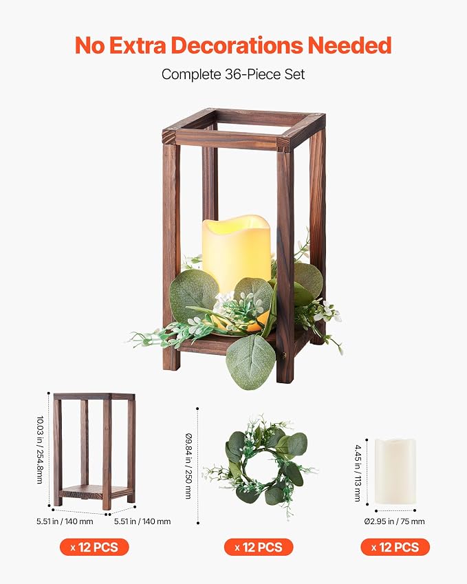 VEVOR 12 Set/36 Pcs Wooden Wedding Lantern Centerpiece, Includes 12 Wooden - Image 4