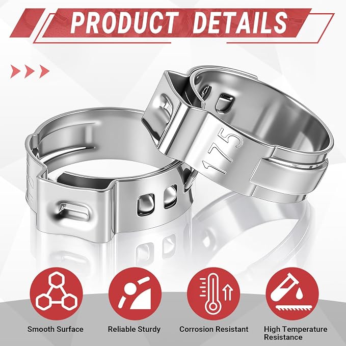 300 Pcs 1/2 Inch Pex Cinch Clamps, 304 Stainless Steel Crimp Rings Single Ear - Image 3