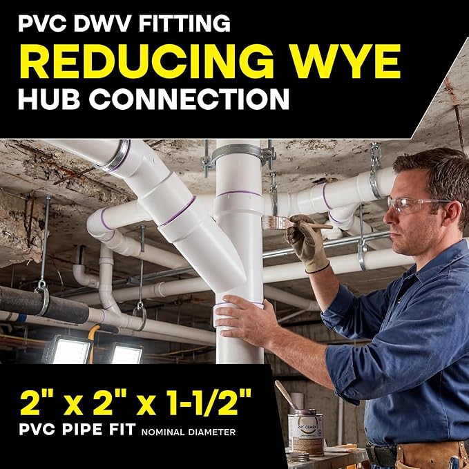 SUPPLYGIANT™ 2" x 2" x 1-1/2" PVC DWV Wye Reducing Hub – White PVC Drain - Image 2