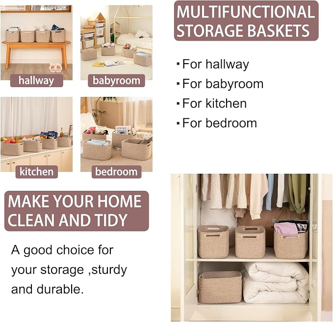OIAHOMY 4 Pack Storage Baskets for Organizing 24L Cube Storage Bins Brown | - Image 6