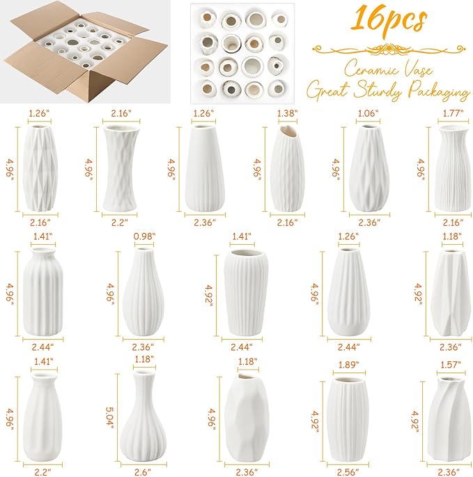 16packs Small White Ceramic Vases - Image 2