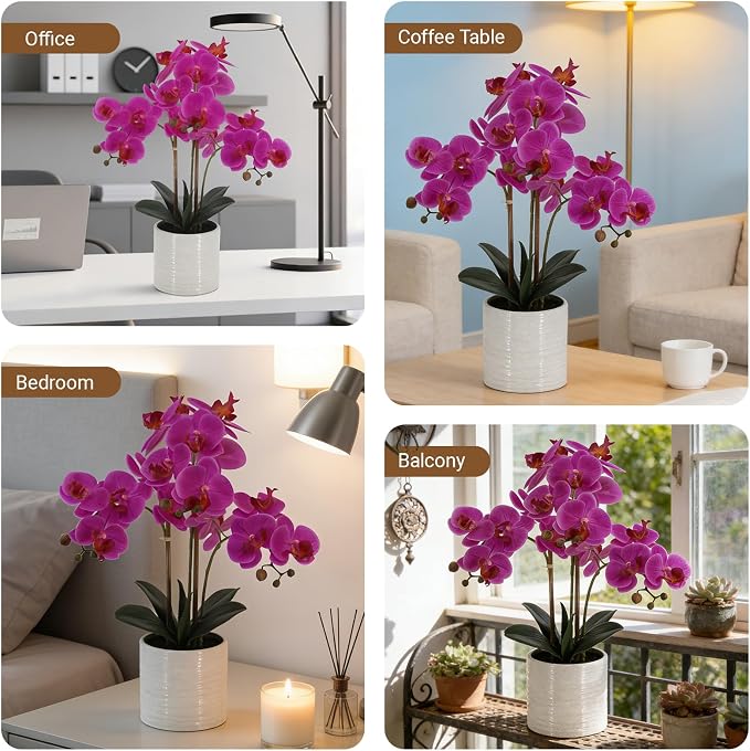 Fake Orchid Plant 23" Tall, Realistic Touch Leaves, Potted Phalaenopsis - Image 3