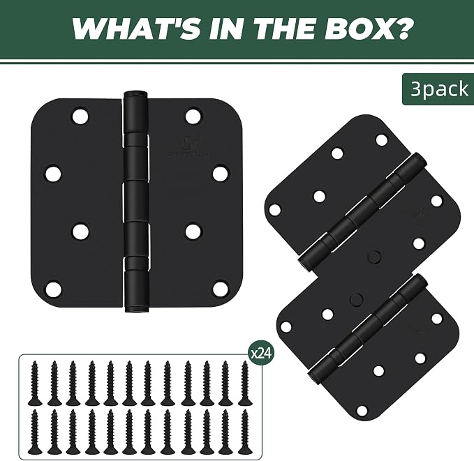 304 Stainless Steel 4 Inch Matte Black Door Hinges 5/8" Radius Corners Interior - Image 2