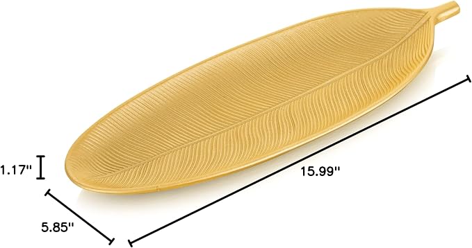 Hanobe Decorative Trays for Home Decor, Leaf Shaped Wood Key Bowl | 16" Gold - Image 9