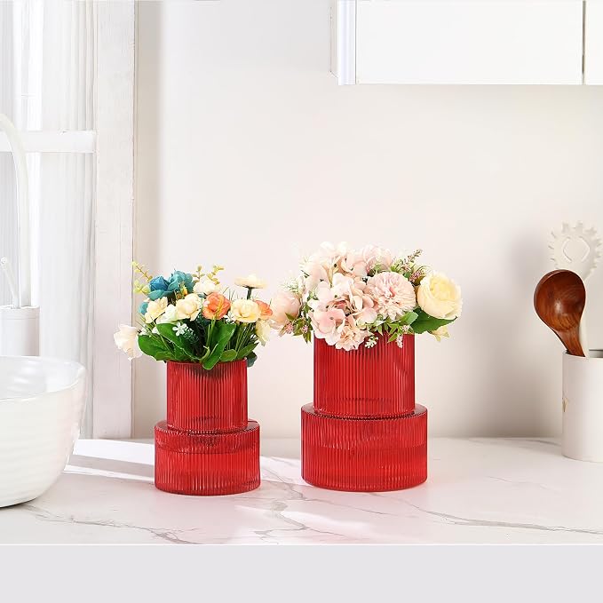 Ribbed Glass Vases for Bouquet, Modern Vase for Living Room, Coffe Table - Image 4