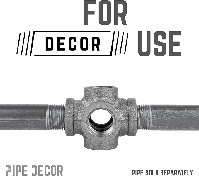 1/2" 6-way Cross Fitting, PIPE DECOR Black Malleable Iron Fittings Fit Standard - Image 2