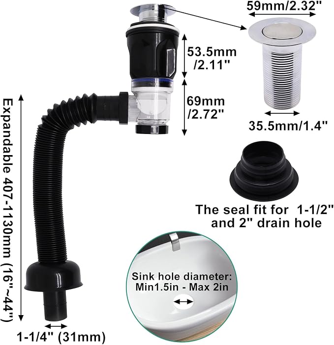 Bathroom Sink Drain Kit, Sink Drain Pip Kit - Image 2