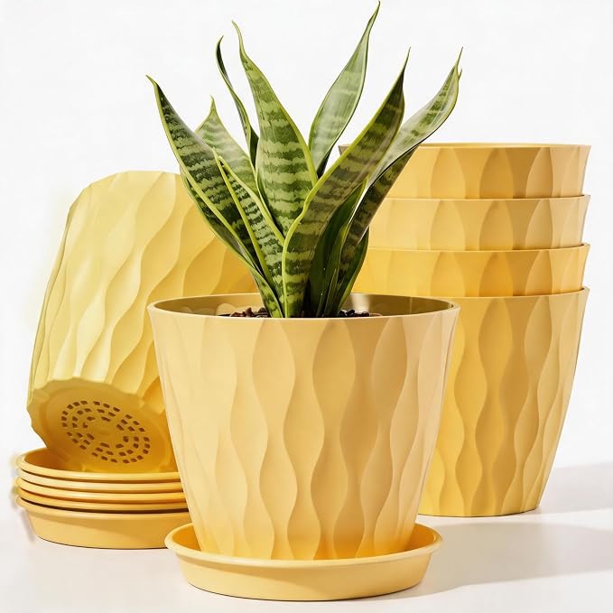 6 Pack Plant Pots with Drainage Holes, 4 Inch Plastic Indoor Flower Pots by Unknown