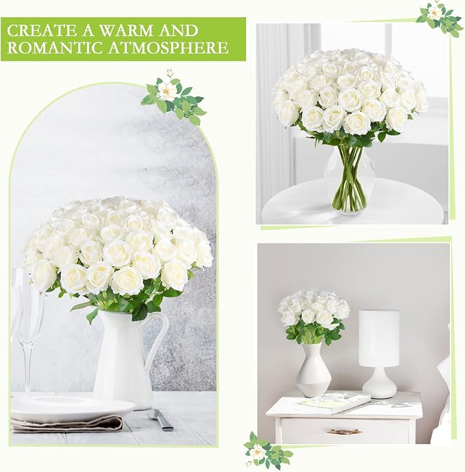 Hananona 50 Pcs Artificial Roses in Bulk, Fake Velvet Silk Roses Realistic Rose - Image 4