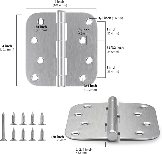goldenwarm 3 Pieces Satin Nickel Door Hinges 4 x 4 Heavy Duty Hinges - Image 2