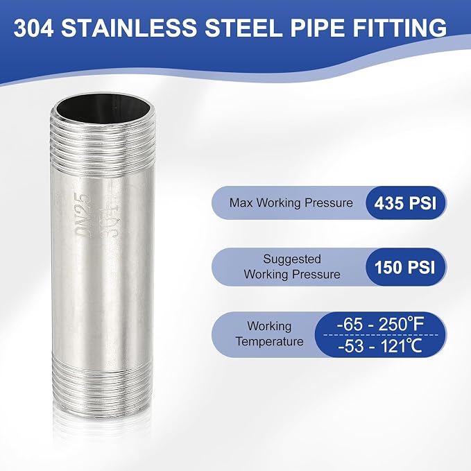 PATIKIL 304 Stainless Steel Pipe Fitting, 2 Pack 1" BSP Male x 1" BSP Male - Image 3