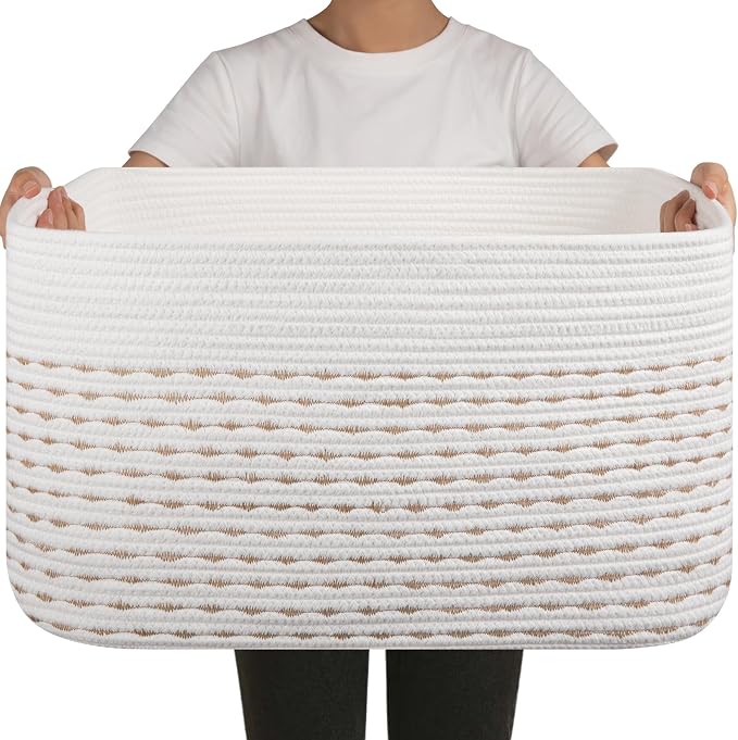 OIAHOMY 75L Blanket Basket, Woven Cotton Rope Basket by MasterofSpaceOptimization