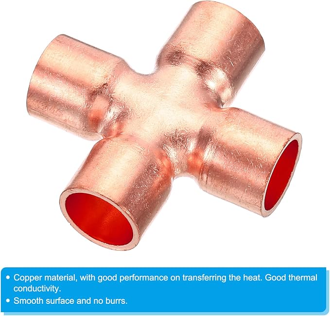 PATIKIL Copper Union Cross Pipe Fitting 1/2" ID 4 Way Welding Copper | End Feed - Image 4
