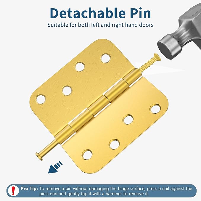 3 Pack Door Hinges 4 Inch, Brushed Gold Hinges - Image 5