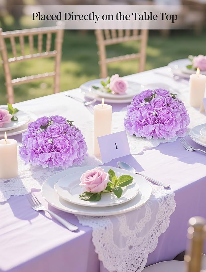 BLOSMON Artificial Flower Balls Wedding Centerpieces 2 Pcs 11.8" Lilac Fake - Image 2
