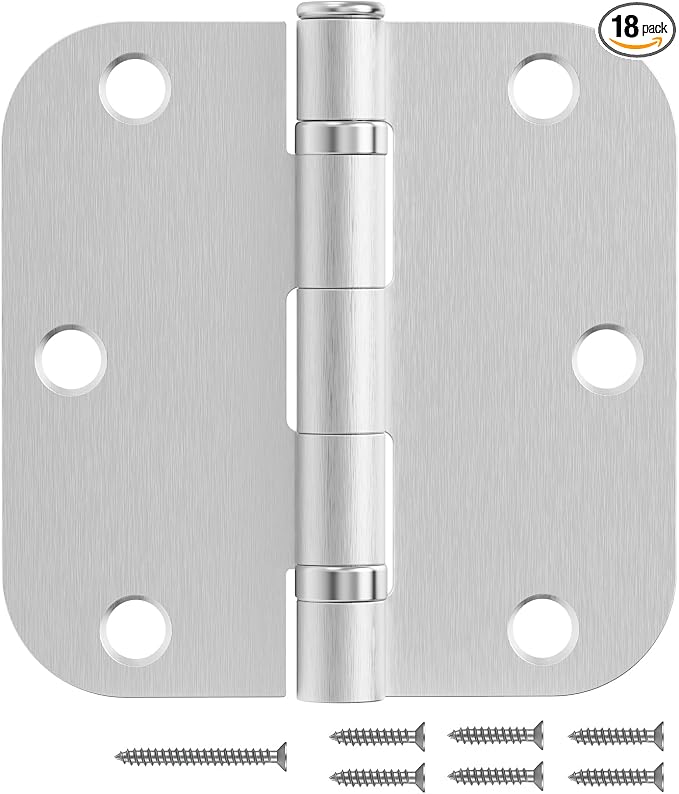 Brushed Nickel Door Hinges 3.5 Inch 5/8" Radius No-Squeak 18 Pack | Interior by JIWDOORHINGESFORHOME