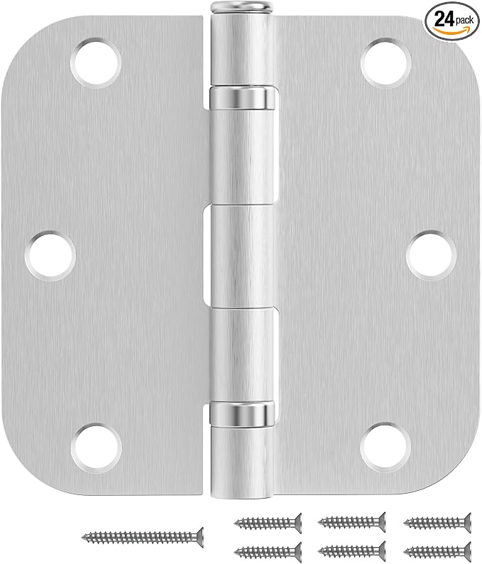 24 Pack Brushed Nickel Door Hinges 3.5 Inch 5/8" Radius Rounded | Quiet Ball by JIWDOORHINGESFORHOME