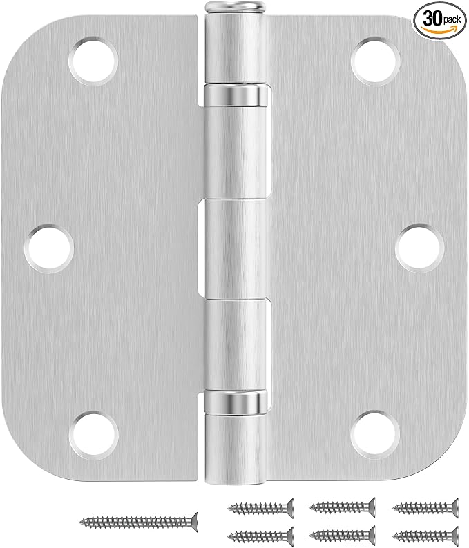 Brushed Nickel Door Hinges 30 Pack 3.5 Inch 5/8" Radius Corners | Satin Nickel by JIWDOORHINGESFORHOME