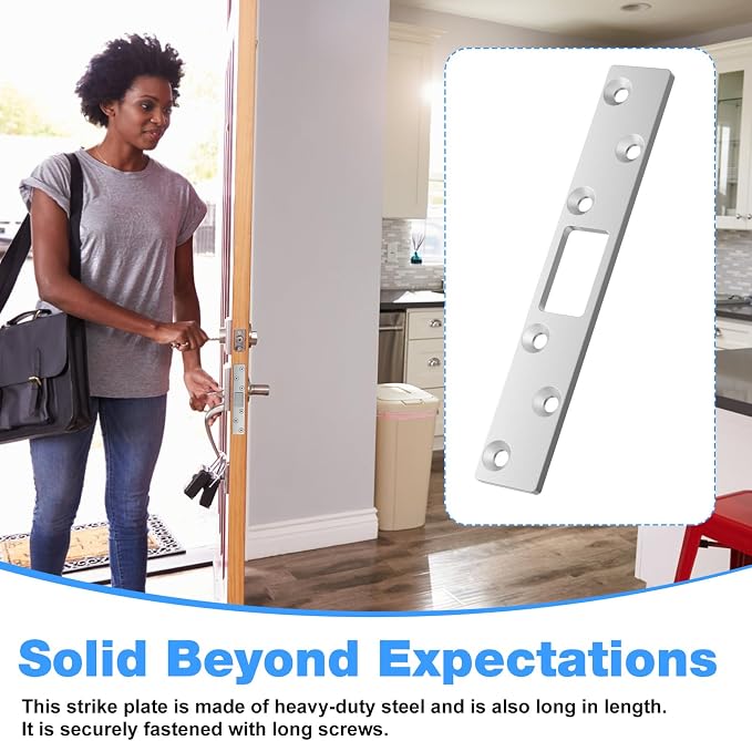Door Strike Plate 6 Inch, Stainless Steel Deadbolt Strike Plates | 2 Set Long - Image 5