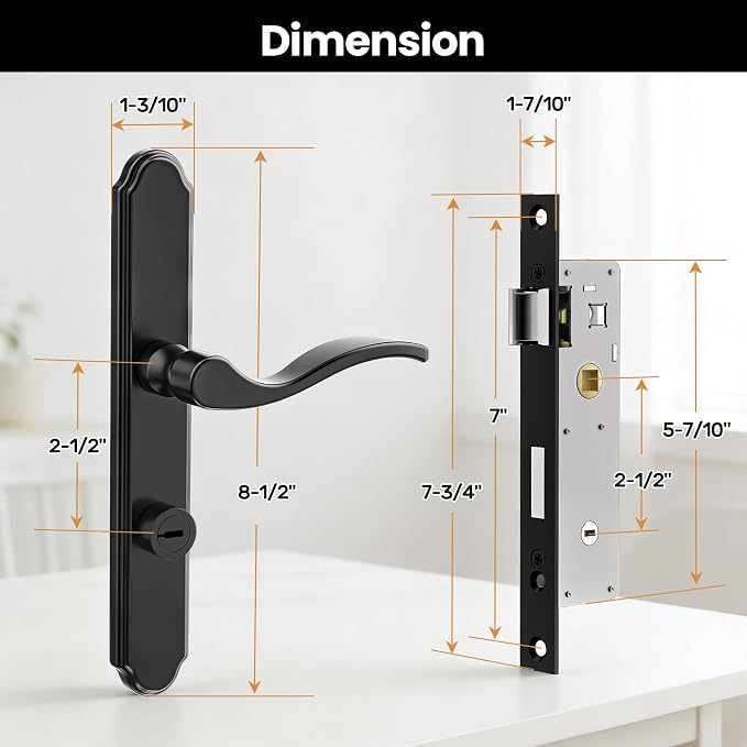 Storm Door Handle Complete Set, Mortise Keyed Lever Mount Latch withDeadbolt | - Image 3