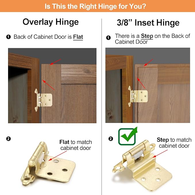 Gold Cabinet Hinges, 3/8” Inset, 4 Pack | - Image 4