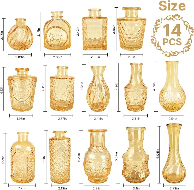 Clear Topaz Glass Bud Vase Set of 14 Pcs, Small Bud Vases in Bulk, Glass - Image 5