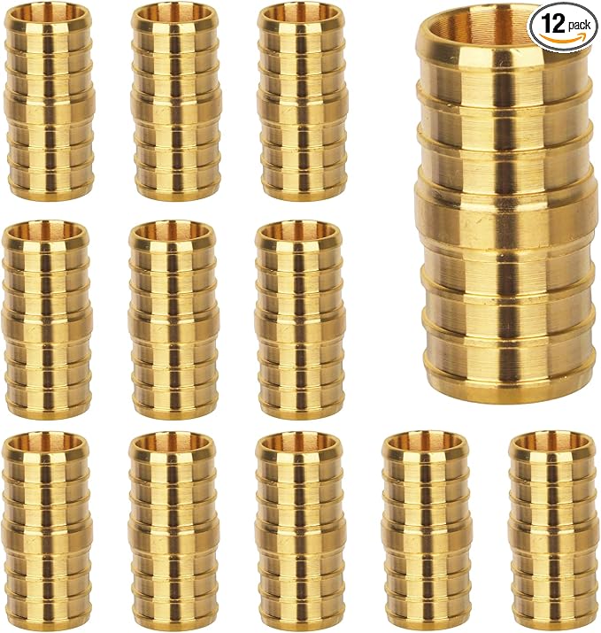 12 Pack 1/2" Pex Coupling, Pex Fittings, Heavy-Duty Brass Crimp Fittings by KAINGA