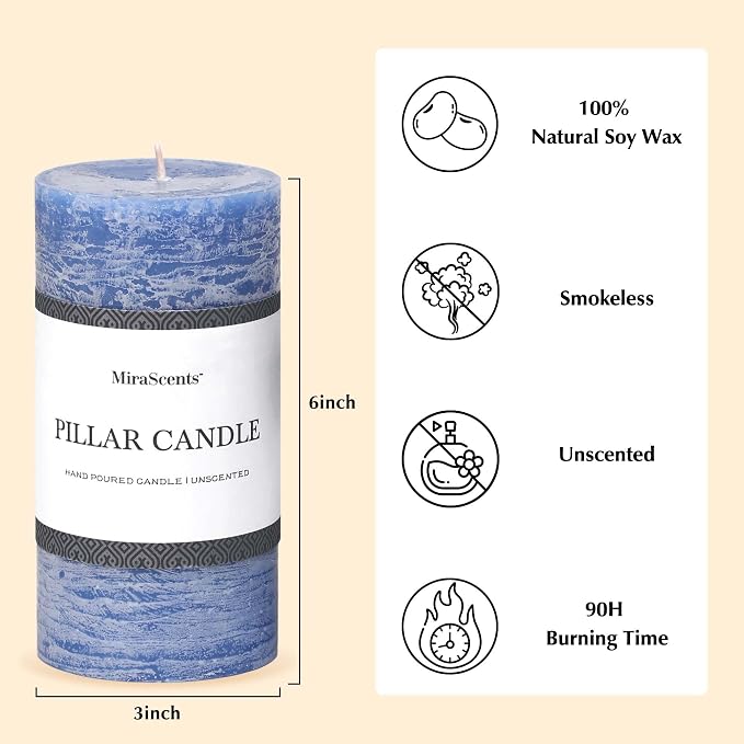 3x6 Inch Blue Pillar Candles Set of 3 - Image 3