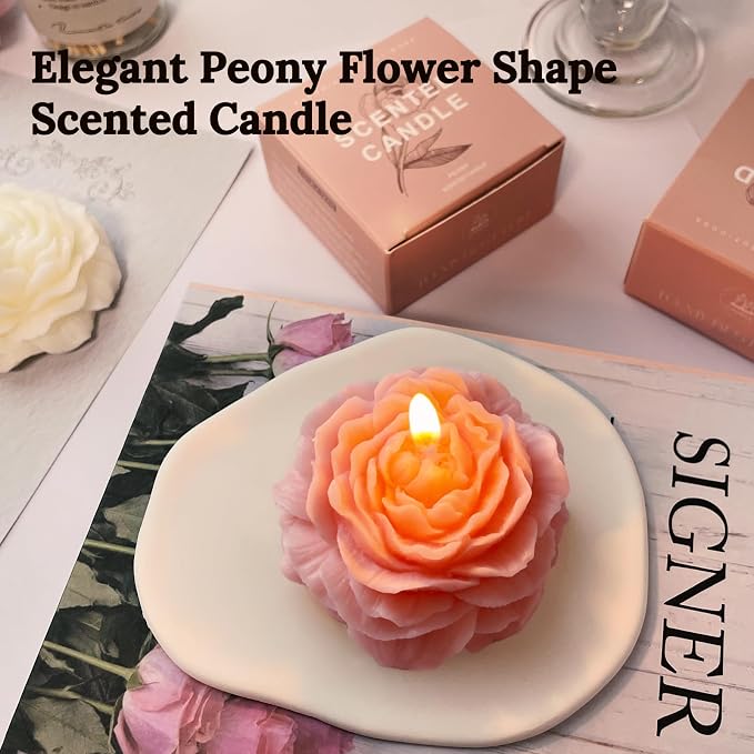 Light-Pink Peony Flower Shape Candles - Image 2