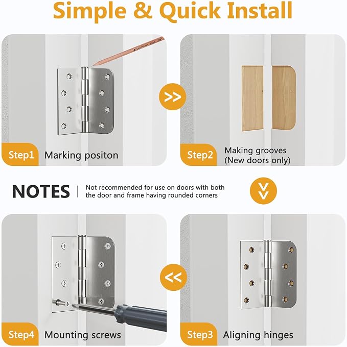Luxbaro 6 Pack Brushed Nickel Door Hinges 4 Inch, Exterior Door Hinges - Image 6