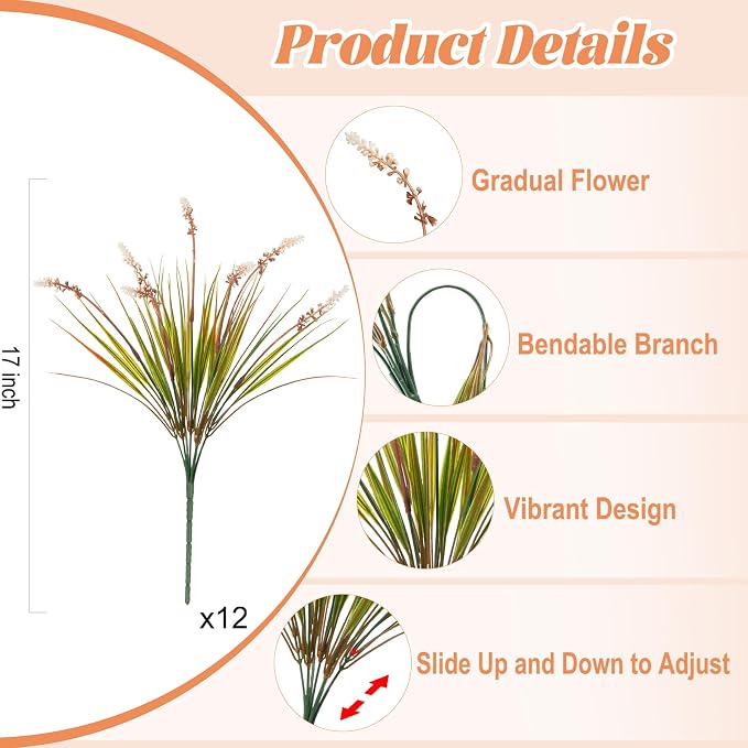 12 Pcs Fake Fall Plants Artificial Monkey Grass - Image 2