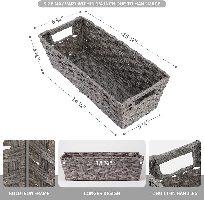 2-Pack Plastic Wicker Toilet Paper Baskets, 15.75"x6.75"x4.75", Toilet Tank - Image 2