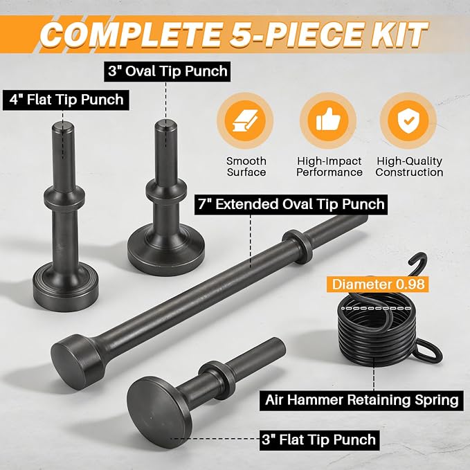 MAOPINER 5 Pcs Pneumatic Air Hammer Chisel Bits, 0.401 Inch Shank | Smoothing - Image 3