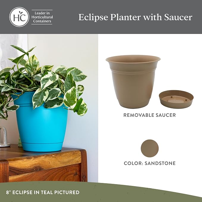 The HC Companies Eclipse Round Planter Pot, 6 Inch, Attached Saucer, Drainage - Image 2
