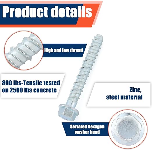 Tandefio 40 Pack 1/2 x 4 Concrete Anchors and Screw Kits Galvanized | Large - Image 3