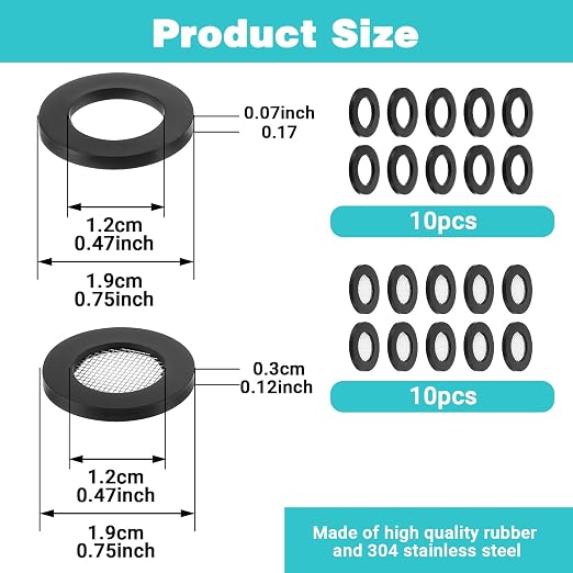 Mabor 20Pcs Shower Head Filter Gasket, 10 Rubber Washers Plumbing & 10 O-Ring - Image 2
