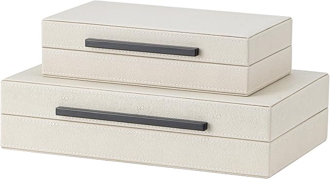 Set of 2 Beige Shagreen Decorative Storage Boxes by SYYSY