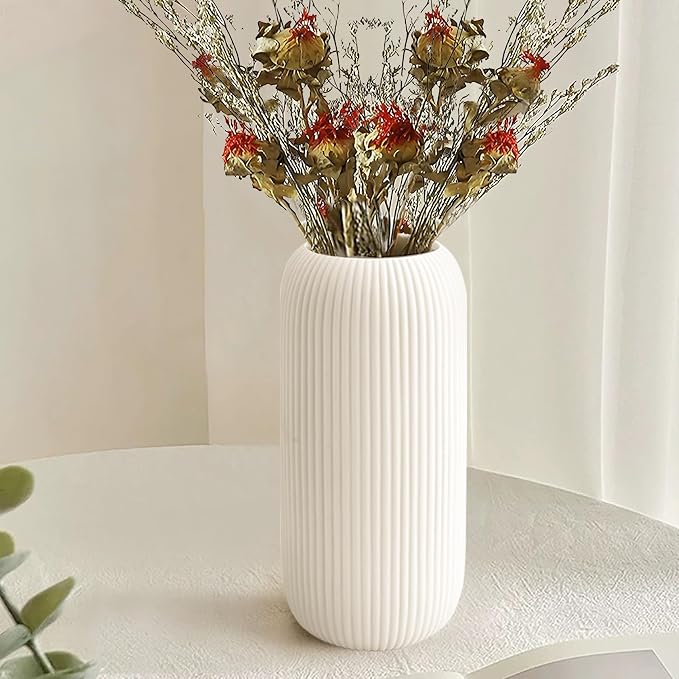 Ceramic Vase for Flowers – Modern Small Ribbed Textured Flower Vase for Home - Image 2