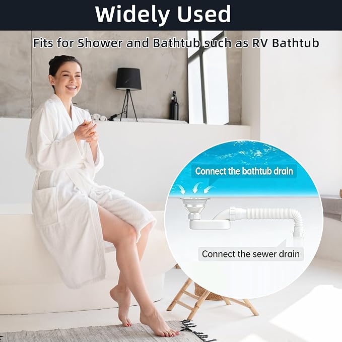 Low Profile 1-1/2" P Trap Flexible Bathtub Shower Drain Pipe Kit, Flat - Image 4