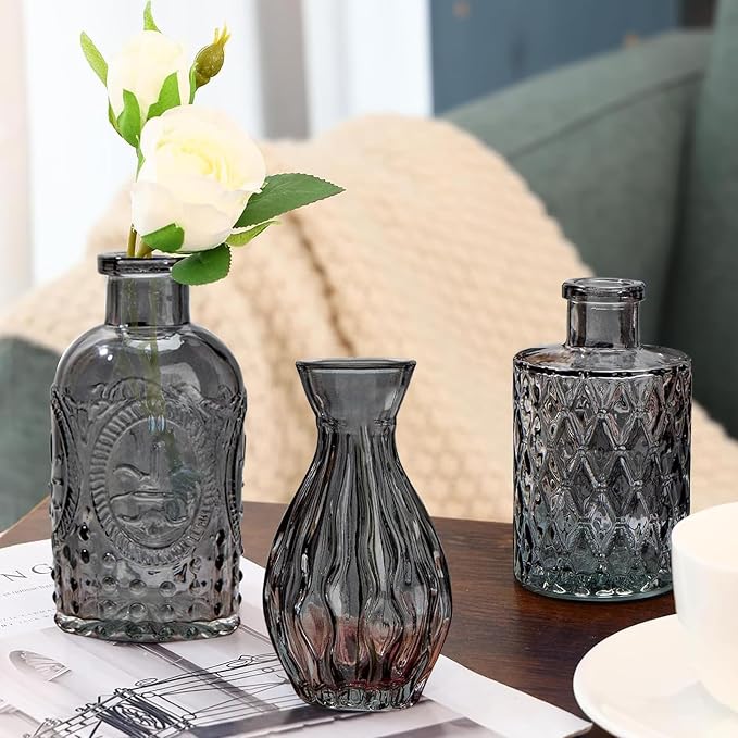 20 Pcs Black Glass Bud Vases- Set Gray Small Vases - Image 4