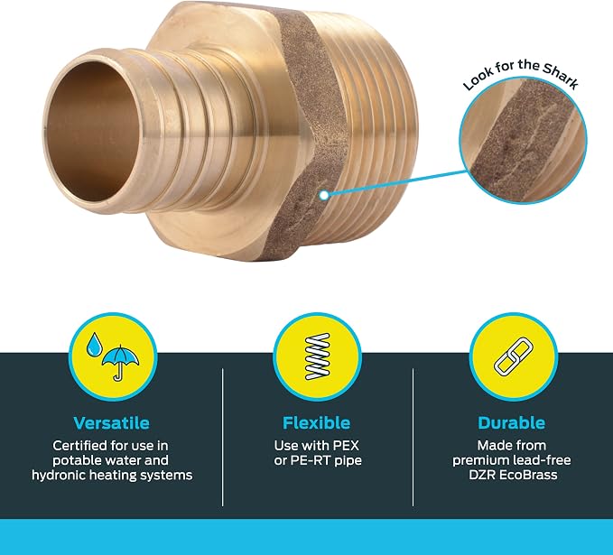 SharkBite 1 Inch Crimp MNPT Male Adapter, Brass Plumbing Fitting, PEX Pipe - Image 3