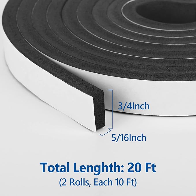 Kikerike Self Adhesive Foam Tape Weatherstrip 3/4In x 5/16In x 20Ft High - Image 2