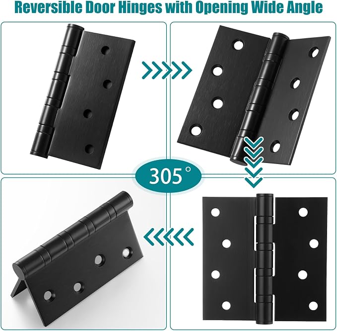 18 Pcs Black 4'' Ball Bearing Door Hinges, Square Corner | Stainless Steel - Image 6